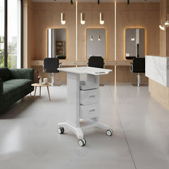White Beauty Salon Trolley with Dual Drawers & Quick-Access Tray – Professional Rolling Cart - Al Basel Cosmetics