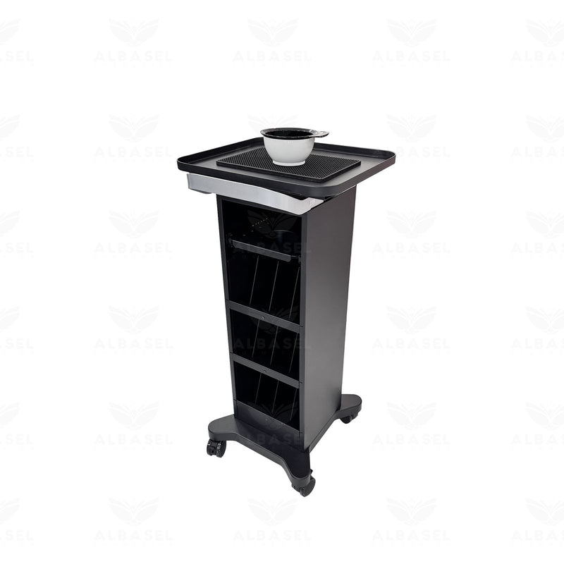 Professional Metal Frame Salon Trolley with Applicator Bowl & Brush - Hair coloring trolley - professional stylists hair trolley - beauty clinics styling trolley - Al Basel Cosmetics