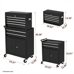 Storage Trolley with Lock 24 Inch 8 Drawer – Professional Salon & Spa Tool Organizer (Black) - beauty clinic trolley with drawers - spa equipment storage cart - lockable salon trolley - professional salon equipment - Al Basel Cosmetics - UAE