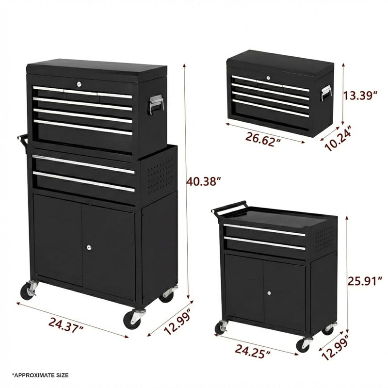 Storage Trolley with Lock 24 Inch 8 Drawer – Professional Salon & Spa Tool Organizer (Black) - beauty clinic trolley with drawers - spa equipment storage cart - lockable salon trolley - professional salon equipment - Al Basel Cosmetics - UAE