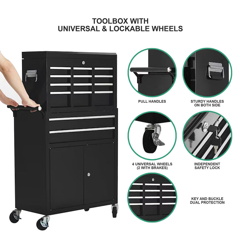 Storage Trolley with Lock 24 Inch 8 Drawer – Professional Salon & Spa Tool Organizer (Black) - beauty clinic trolley with drawers - spa equipment storage cart - lockable salon trolley - professional salon equipment - Al Basel Cosmetics - UAE