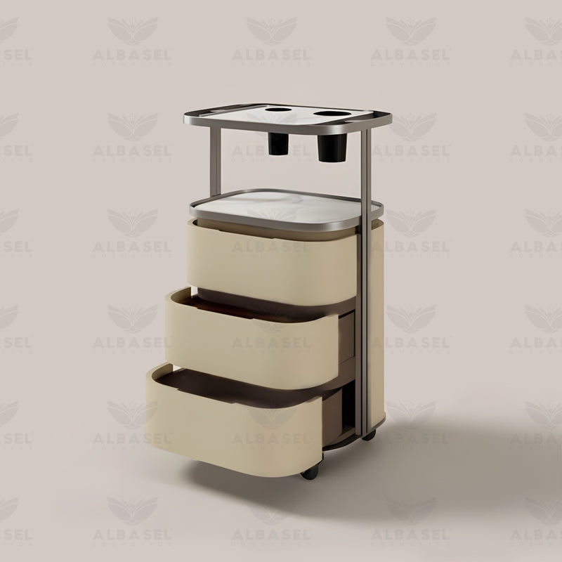Beige Color Salon Spa Product Storage Trolley with 3 Tier Shelves - salon storage trolley Saudi Arabia - Salon Trolley Oman - Al Basel Cosmetics - UAE