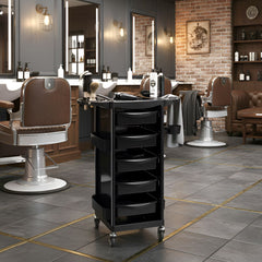 Black Plastic Salon Trolley with Drawers & Rolling Wheels | Multi-Function Organizer - Barber trolley - salon trolley - Al Basel Cosmetics - UAE