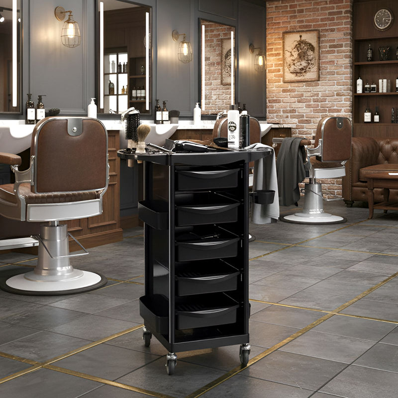 Black Plastic Salon Trolley with Drawers & Rolling Wheels | Multi-Function Organizer - Barber trolley - salon trolley - Al Basel Cosmetics - UAE