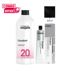 L’Oréal Majirel 1 Black 50ml Permanent Hair Color with Oreor Oxydant Creme Developer 20 Volume 1000ml – Professional Salon Hair Dye Kit for Rich, Long-Lasting Color Results