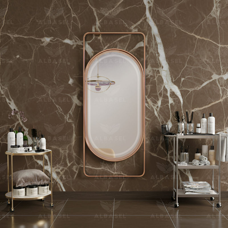 Wall Mounted Salon Mirror With LED light (Rose Gold) - Mirror for premium salon - Al Basel Cosmetics - UAE