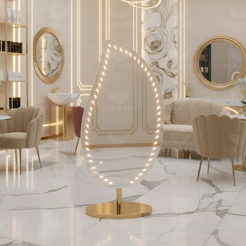 LED light Mirror Leaf Shape Design - Salon mirror leaf shaped - Hair salon mirror - Al Basel Cosmetics - UAE
