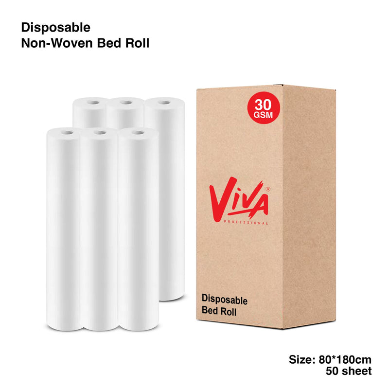 Pack of 6 Viva disposable non-woven bed rolls, 50 sheets each, white bed covers for salons and clinics - Al Basel Cosmetics - UAE