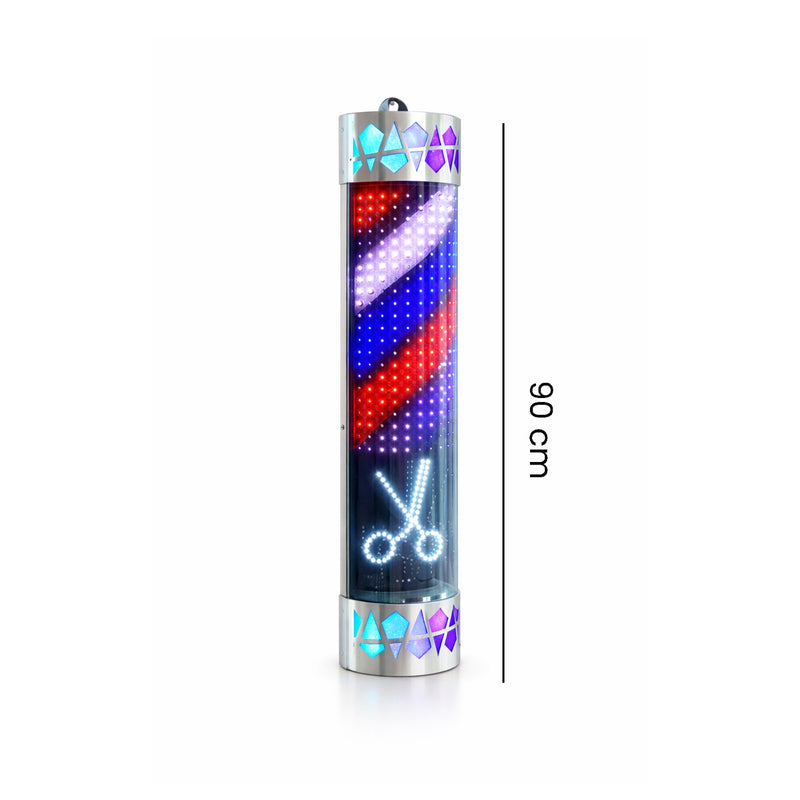 Classic Rotating Barber Pole 90cm – Outdoor Waterproof Wall-Mounted Barber Shop Sign with Silver Base - Barber pole for salon - Salon sigh board in UAE - Salon board Dubai - Al Basel Cosmetics