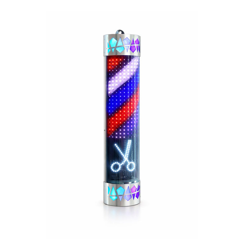 Classic Rotating Barber Pole 90cm – Outdoor Waterproof Wall-Mounted Barber Shop Sign with Silver Base - Barber pole for salon - Salon sigh board in UAE - Salon board Dubai - Al Basel Cosmetics