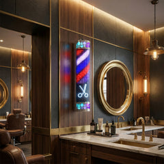 Classic Rotating Barber Pole 90cm – Outdoor Waterproof Wall-Mounted Barber Shop Sign with Silver Base - Barber pole for salon - Salon sigh board in UAE - Salon board Dubai - Al Basel Cosmetics