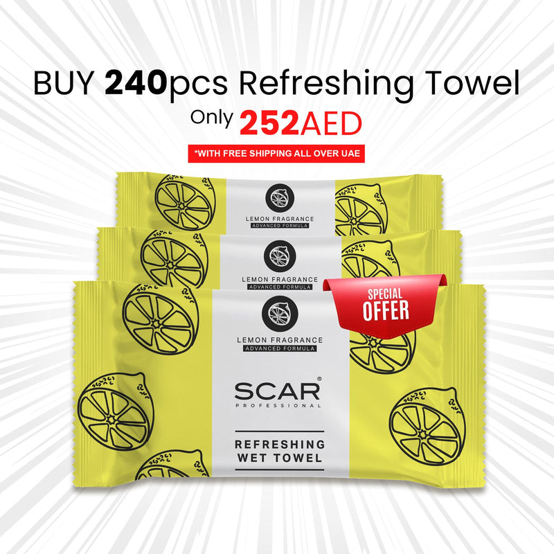 Lemon Refreshing Wet Towels – Instant Freshness On-the-Go Scar Professional | 240 Pieces