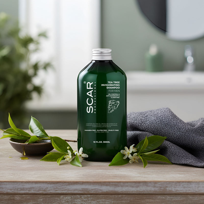 Tea Tree Invigorating Men Shampoo 300ml Scar - Paraben free shampoo for men - Beard shampoo - Scar beard shampoo - Al Basel Cosmetics - UAE