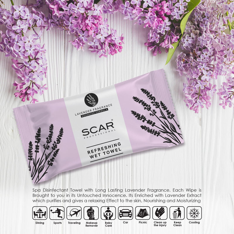 Lavender Refreshing Wet Towels - refreshing towels for salon - spa refreshing towels - scented refreshing towels - Al Basel Cosmetics - UAE
