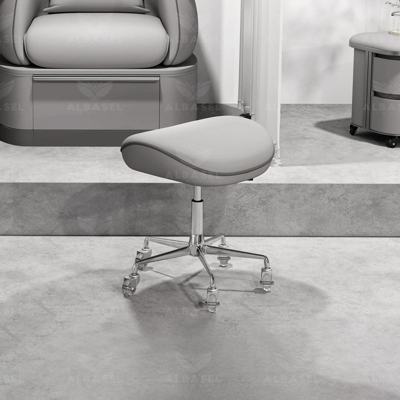 Professional Grey Pedicure Stool with Swivel & Adjustable Height – Salon & Spa Chair - Salon Spa Swivel Chair Saudi Arabia - Salon Spa Stool Qatar - Al Basel Cosmetics - UAE