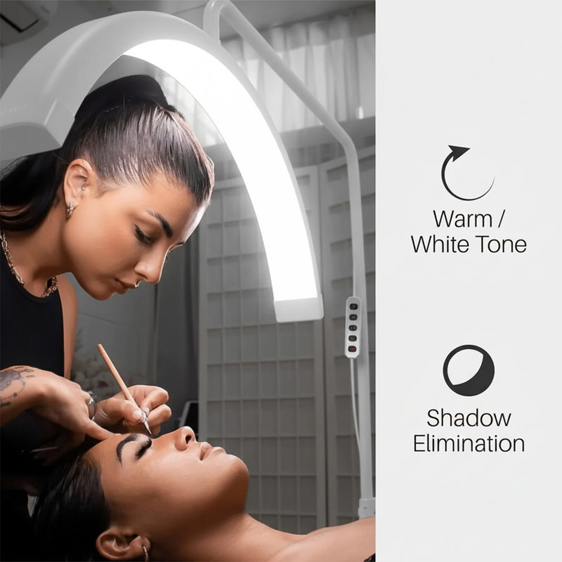 Professional Half Moon LED Beauty Light Lamp with phone holder, adjustable height and brightness – salon lighting for lash extension, nail art, facials, and spa skincare treatments - Al Basel Cosmetics - UAE