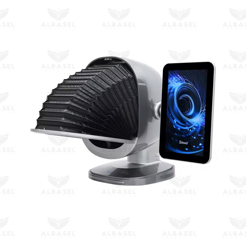 AI skin scanner UAE, 3D facial analyzer Dubai - professional skin analysis machine for clinics - 8 spectrum skin analyzer - facial skin diagnosis machine - skin aging prediction system - dermatology scanner UAE - salon skin analyzer device - aesthetic skin analysis system - Al Basel Cosmetics