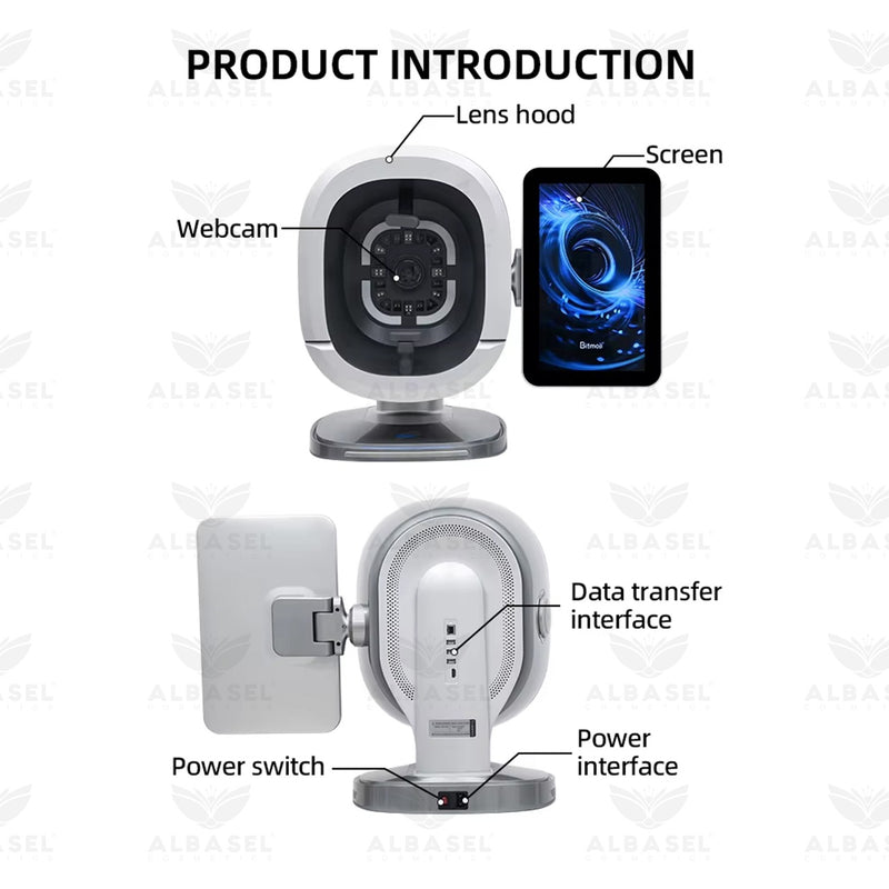 AI skin scanner UAE, 3D facial analyzer Dubai - professional skin analysis machine for clinics - 8 spectrum skin analyzer - facial skin diagnosis machine - skin aging prediction system - dermatology scanner UAE - salon skin analyzer device - aesthetic skin analysis system - Al Basel Cosmetics