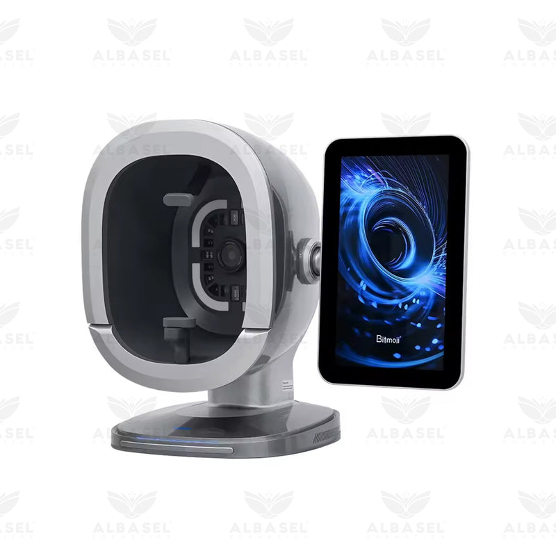 AI skin scanner UAE, 3D facial analyzer Dubai - professional skin analysis machine for clinics - 8 spectrum skin analyzer - facial skin diagnosis machine - skin aging prediction system - dermatology scanner UAE - salon skin analyzer device - aesthetic skin analysis system - Al Basel Cosmetics