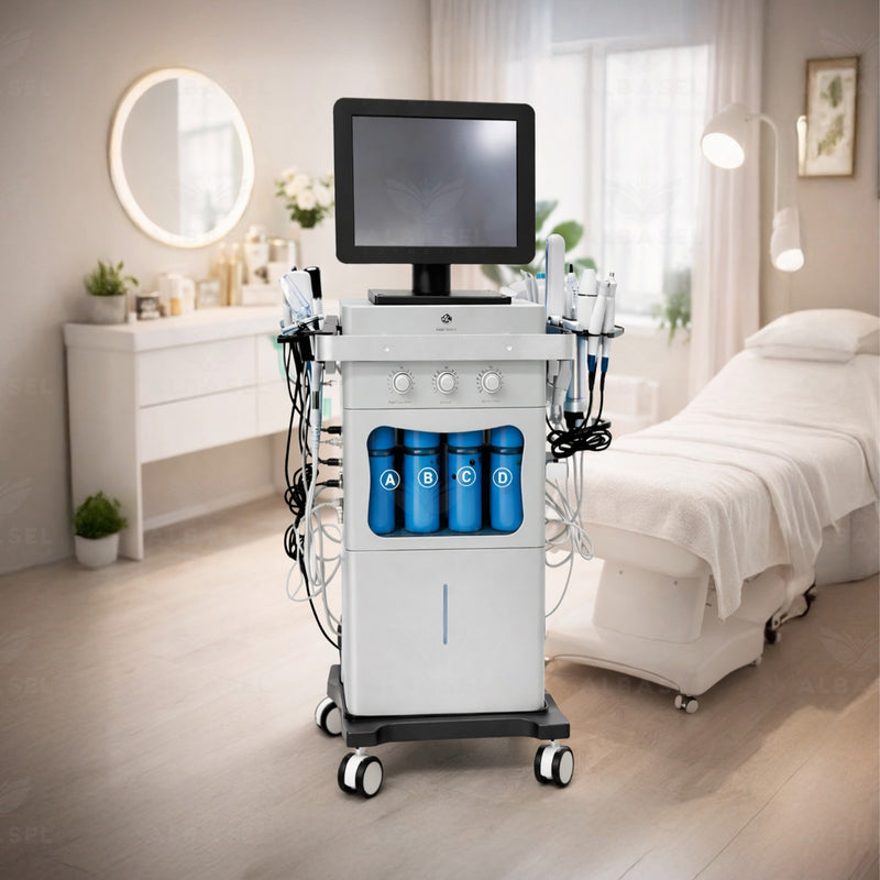 18-in-1 Hydrogen Facial Machine with Hydro, Diamond, Micro-Needle, RF, Ultrasonic, Oxygen, Cold Therapy & multi-function skin treatments for salons - Hydra facial machine - 18 in 1 hydra facial machine - Al Basel Cosmetics - UAE