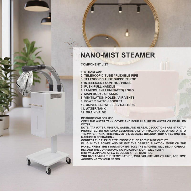 White Nano Mist Ozone Hair Steamer for Salon & Spa | Al Basel Cosmetics - Nano micro mist dye - Ozone hair steamer - UAE