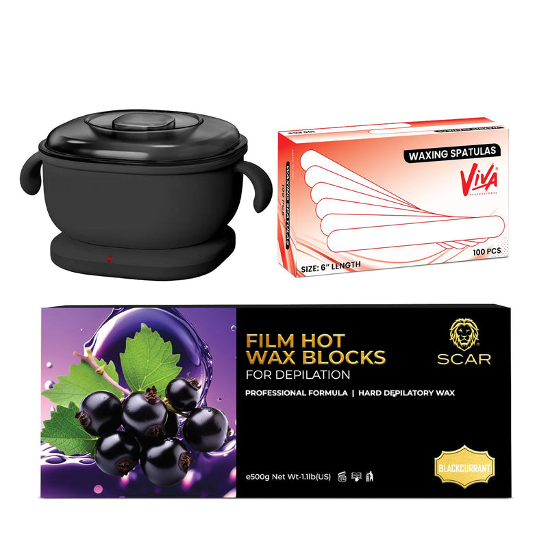 Silicone Wax Warmer Set – Black Currant Film Wax and Spatulas Included for Effortless Hair Removal
