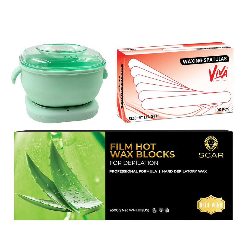 Silicone Wax Warmer Set – Aloe Vera Film Wax and Spatulas Included for Effortless Hair Removal - wax kit - Al Basel Cosmetics - UAE