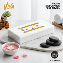 Disposable Feet Towels for Salon & Spa | Viva Professional - 150pcs Pack, 30x60cm 60GSM - foot towel for pedicure - Al basel cosmetics - UAE