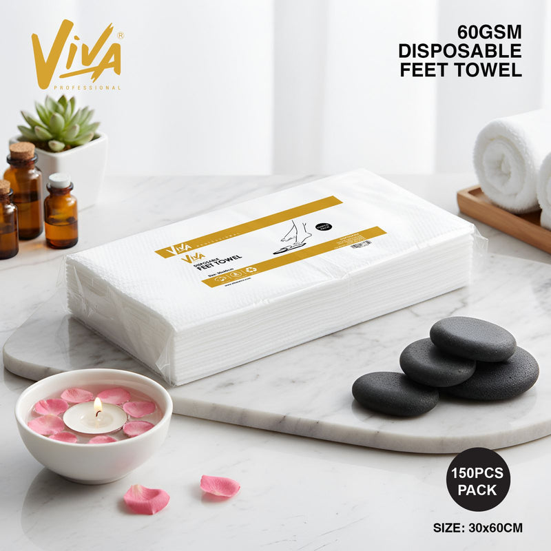 Disposable Feet Towels for Salon & Spa | Viva Professional - 150pcs Pack, 30x60cm 60GSM - foot towel for pedicure - Al basel cosmetics - UAE
