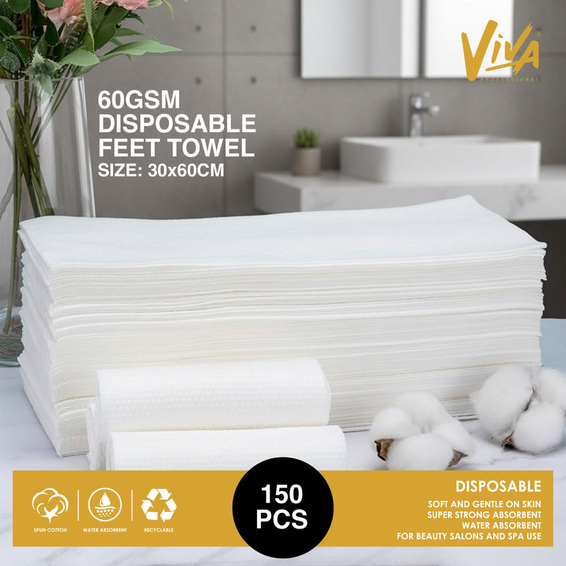 Disposable Feet Towels for Salon & Spa | Viva Professional - 150pcs Pack, 30x60cm 60GSM - foot towel for pedicure - Al basel cosmetics - UAE