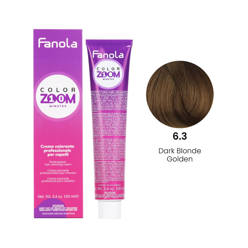 Fanola Color Zoom 6.3 Dark Blonde Golden 100ml – Premium vegan hair color, ammonia-free with fast 10-minute processing and full grey coverage - Al Basel Cosmetics